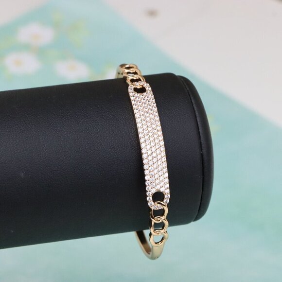 Rose Gold Chain Link Bangle with Sparkling Stone-Encrusted Plate, XPBL0556 - Picture 9 of 12